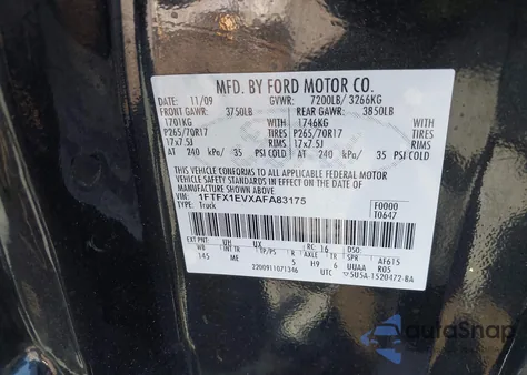 2010 Ford F-150 Fx4/Lariat/Xl/Xlt из США, поврежденный, VIN 1FTFX1EVXAFA83175